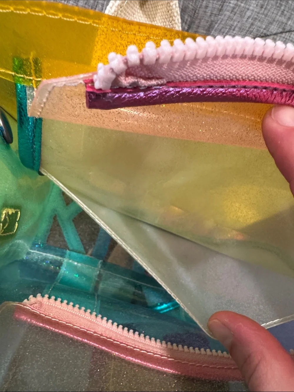 Kurt Geiger Bag Mini Southbank Vinyl Glitter Rainbow Translucent Tote Satchel - Picture 14 of 17